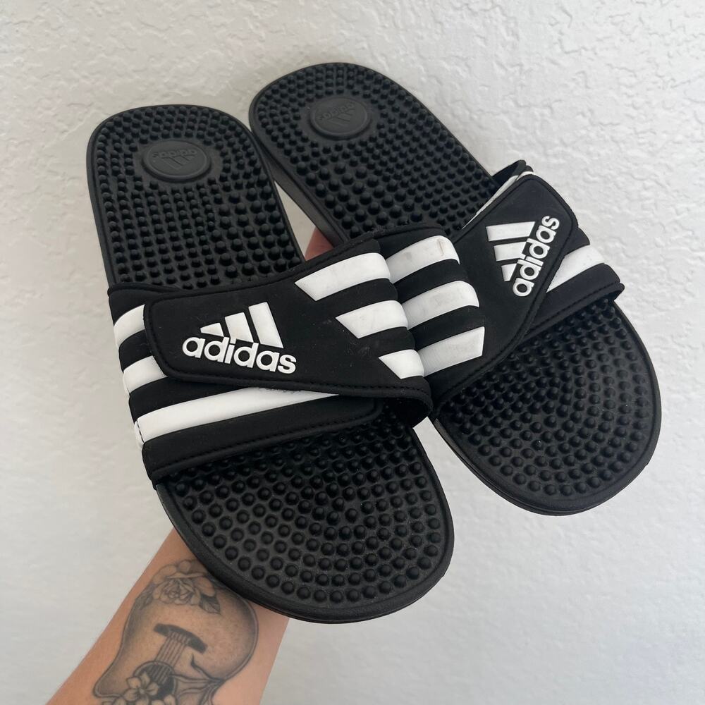 Adidas Adissage Women’s 9 Black White Adjustable Slides